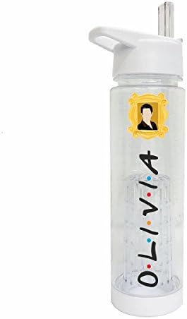 Uveeka Friends TV Show Personalised Water Bottle w/Frame *Scratch & Washproof* Add Your Name Custom White w/Fruit Infuser - F.R.I.E.N.D.S (Ross Frame)
