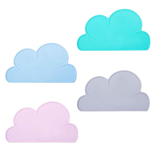 Silicone Baby Placemat-Reusable Travel Placemat for Kids Tiny Diner Portable Roll Up Non Slip Washable Restaurant Food Mat for Child Toddler infant high chair including silicone spoon (Gray)