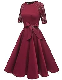 VESTIDOS Vestido de fiesta de cóctel estilo retro rockabilly de los años 50, mangas 3 4, línea A