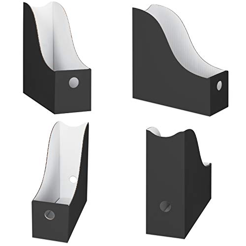 Magazine Holders, File Folder Holders (Set of 6, Black) with Labels, Sturdy Cardboard Magazine Boxes for Office Organization, Classroom or Home, by Dunwell