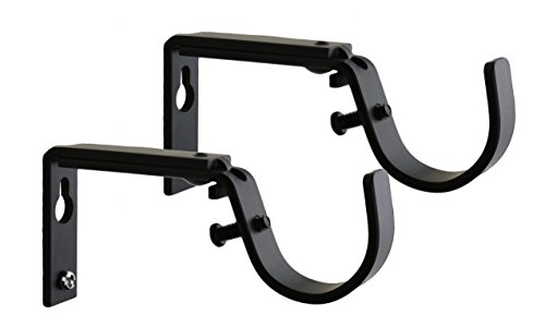 Meriville Set of 2 Black Curtain Drapery Rod Bracket for 1 1/4-Inch Rod, Adjustable