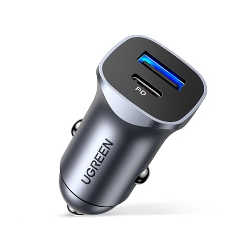 UGREEN PD 24W Car Charger Fast Charging Dual USB Phone Plug Adapter Car Charger Type C Compatible with iPhone 17 Pro Max/16 Pro/15/14/13x/12/11, iPad, Samsung S25/S24, Huawei Mate60,etc