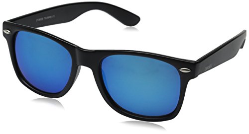 zeroUV ZV-8025-04 Retro Matte Black Horned Rim Flash Colored Lens Sunglasses, Black/Blue, 58mm