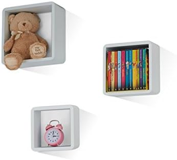 Mesola Design, Wood Floating Shelves Cube Shape - Large Square Hanging Wall Mount Shelf Set - Deep Shelves Perfect for Home Decor, Living Room, Bathroom, Bedroom, Kitchen, and More - Set of 3 (White)