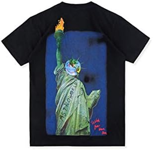 Fashion Astroworld Travis Scott Flame Statue of Liberty Print Cotton Loose Crewneck T-Shirt for Men/Women