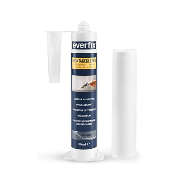EVERFIX Montagekleber transparent klein 125 g, für innen und außen, extra starker Kraftkleber für Metall, Holz, Fliesen…
