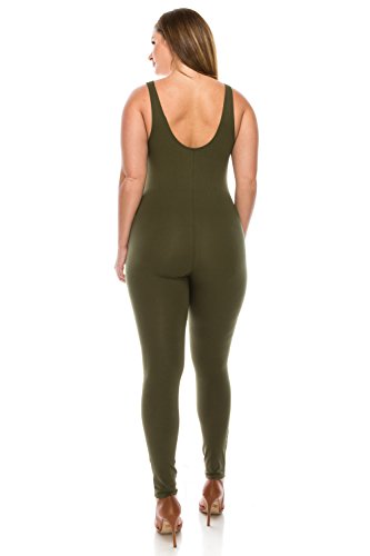 CNC STYLE Women's Active Plus n Regular Size Stretch Yoga Sleeveless One Piece Unitard Bodysuit Jumpsuit Playsuit (2XL,Olive)