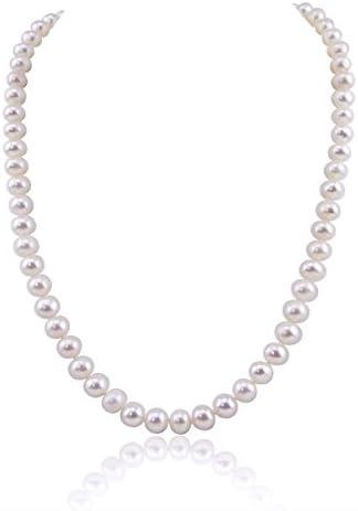White 7.5-8.0mm A Quality Freshwater Cultured Pearl Necklace with rhodium plated base metal Clasp (17)