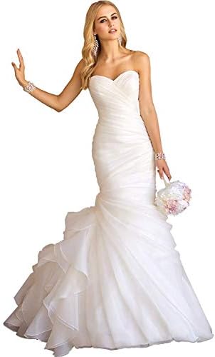 Women's Sweetheart Ruched Organza Bridal Gown Mermaid Wedding Dress for Bride