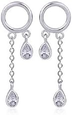 Eleganze Long Tassel Double Teardrop Silver Plated Cubic Zirconia Stud Earrings for Women Girls Jewelry (drop earrings)