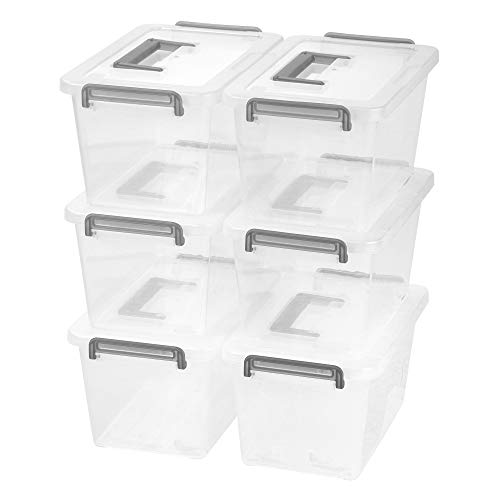 IRIS USA 5 Quart Clear Plastic Storage Bins with Secure Buckles and Portable Handle for