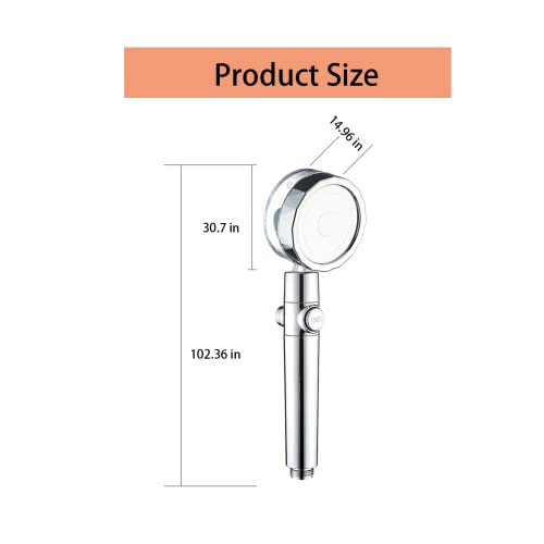 High-pressure shower, powerful shower with hose, handheld turbo-pressure propeller shower, water-saving turbofan shower with activated carbon filter and one-button pause switch, Adjust water pressure