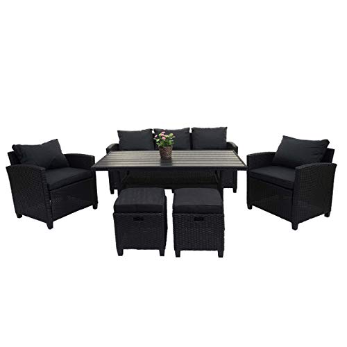 Mendler Poly-Rattan Garnitur HWC-E95, Garten-/Lounge-Set Sitzgruppe, Spun Poly halbrundes Rattan - schwarz, Kissen… – Bild 3