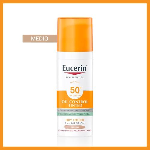 Sun Face Oil Control FPS 50+ con color tono medio (50 ml), protección solar facial 50+ con filtros UVA/UVB, crema solar para piel grasa y propensa al acné, crema de sol con color y matificante