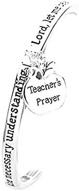 Teachers Prayer Silver Tone Stretch Bangle Bracelet Apple Charm