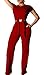 Womens Sexy Elegant Jumpsuit - Ribbed Bodycon Front Knot Tie Crop Top Loose Long Pants 2 Piece Outfit Set with Pockets