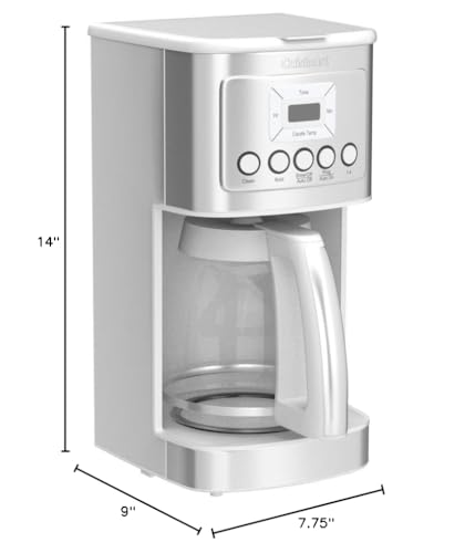 CUISINART 14-CUP COFFEE MAKER, PROGRAMMABLE PERFECTEMP GLASS CARAFE COFFEE MACHINE WITH 1-4 CUP SETTING, BREW STRENGTH CONTROL AND BREW PAUSE, STAINLESS STEEL, DCC-3200WNAS, WHITE
