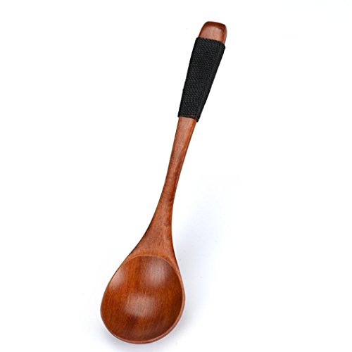 image for Qisc Natural Wooden Spoon, Japanese Style Wire Wrapped Handle Tea Spoo