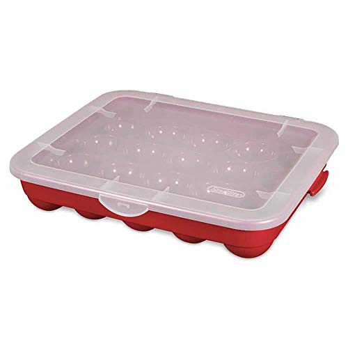 Sterilite 20 Compartment 3" Ornament Storage Case with Lid, Red (6 Pack)