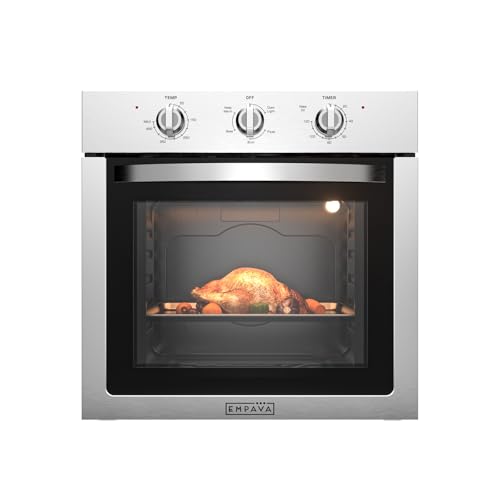 Empava Built-In Electric Single Wall Oven 24 inch, 2.5 Cu. ft. Capacity 4 Cooking Modes, Knob Control, 2950 Watts, Stainless Steel