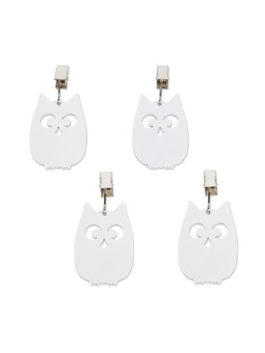 Abbott Collection 27-GLEEFUL/0109 Owl Clip Table Weights (Set of 4), White
