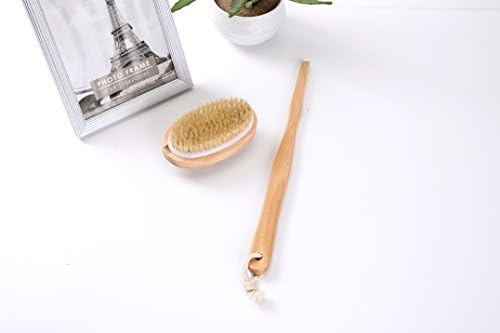 Rayan Pro 100% Natural Boar Bristles Double Head Bath Body Brush, & Face Brush Set -Long Handle- Body Scrub- Exfoliating Skin- Detachable Wooden Massage & Improve Circulation.