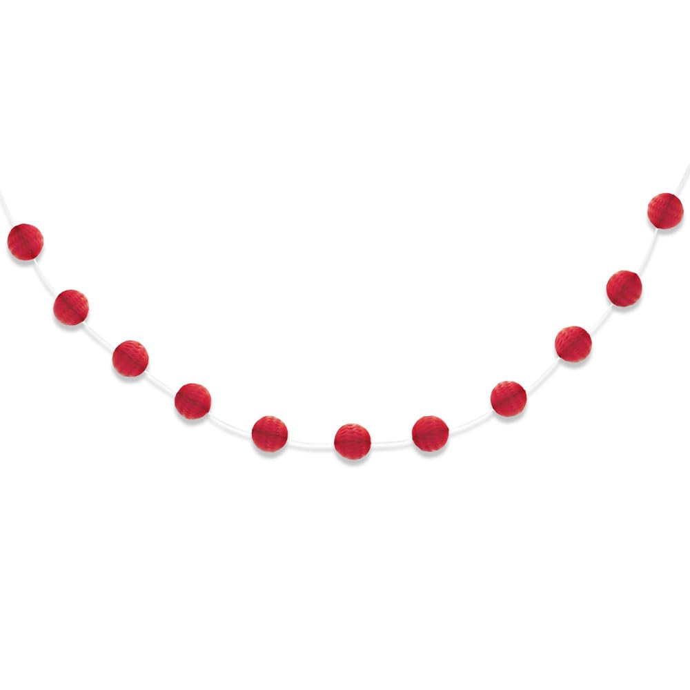 Vibrant Red Paper Honeycomb Ball Garland (2 Meters) 1 Piece - Elegant Party Decoration for Events and Celebrations, 7'
