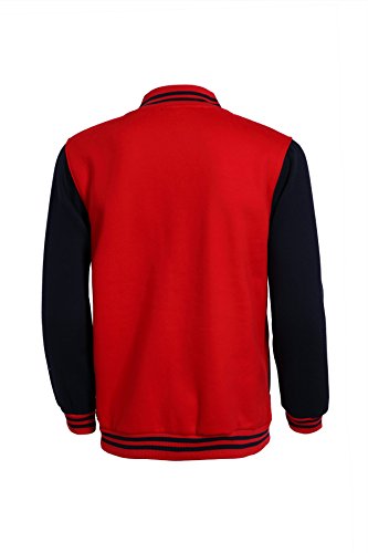 Mojessy Women's Varsity Bomber Jacket Fall Biker Baseball Jacket Short Coat XX-Large Red&Navy - Thumbnail 2
