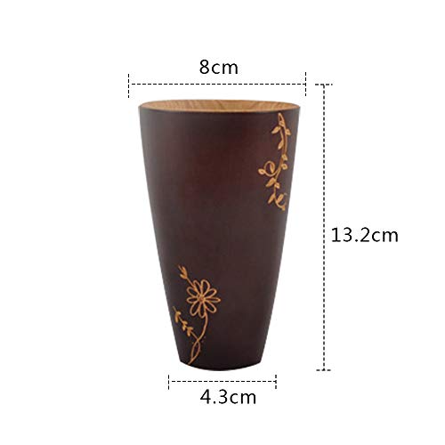 image for Connia Wooden Cup Log Color Flower Carving Handmade Natural Wood 165ml