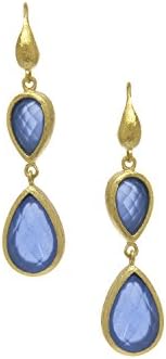Rivka Friedman 18K Gold Clad Inverted Teardrop Faceted Blue Chalcedony Crystal Satin Earrings