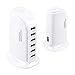 Qooltek 44W 6 Port USB Desktop Charger Tower Charger Portable Charging Station Multi-port Dock for Smartphone Tablet and Other USB Devices(White)