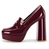 Women's Platform Low Chunky Heel Loafers - Slip On Business Penny Loafers, Comfort Work Shoes