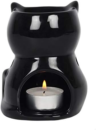 Small Black Ceramic Cat Shaped Oil Burner 9x12x8.5cm - Image 3