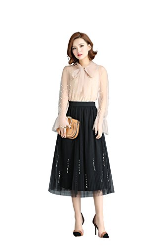 Donging summer high waist pleated tulle party prom midi…