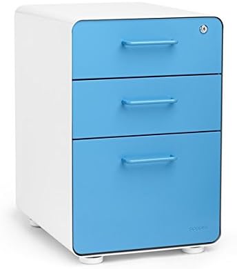 Amazon Com Poppin White Pool Blue Stow 3 Drawer Locking File Cabinet Available In 10 Colors Letter Legal Fully Assembled Home Kitchen