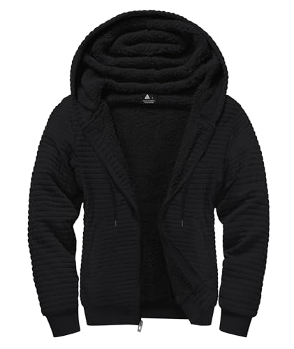 GEEK LIGHTING Mens Fleece Lined Hoodies Zip Up Waffle Knit Thicken Hooded Sweatshirts Winter Jackets