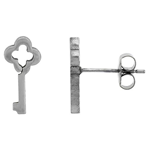 Small Stainless Steel Antique Key Stud Earrings 1/2 inch
