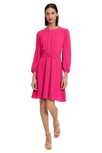 Donna Morgan Women's Dresses Long Sleeve Twist Waist Dress Pink Peacock