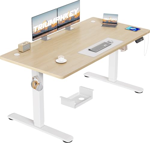 TRIUMPHKEY Höhenverstellbarer Schreibtisch 140x70, 18mm Tischplatte & USB-A