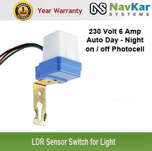 NAVKAR 230 Volt 6 Amp Auto Day/Night On & Off Photocell, LDR Sensor Switch for Light (Water Proof)