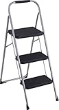 Cosco 11408PBL1E Three Big Folding Step Stool with Rubber Hand Grip, Platinum