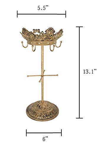 Owlgift Metal Crown Shaped Jewelry Tower Necklace Organizer Earrings Hanger Bracelet Display Tree Stand - Bronze - Thumbnail 3