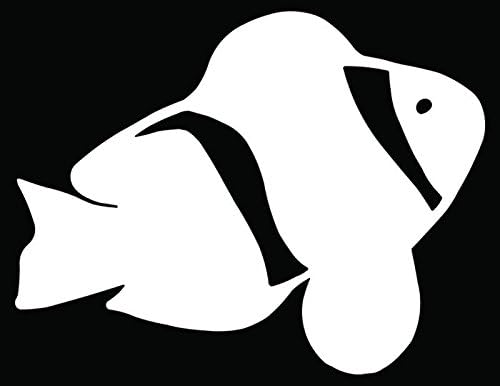 Clown Fish Aquarium Car Truck Window Bumper Vinyl Graphic Decal Sticker- (15 inch) / (38 cm) Wide GLOSS WHITE Color