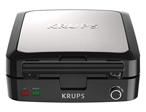 KRUPS Belgian Waffle Maker, Waffle Maker with Removable Plates, 4 Slices, Black and Silver