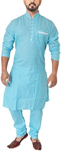 inTrend Men's Cotton Linen Aqua Kurta Pyjama Set