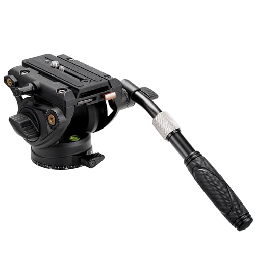 Cayer Video Fluid Head with Quick Release Plate, Telescopic Handle Scaled Base for Mirrorless, Video Cameras and DSLRS, Compatible with Gimbal Plate for dji RS Series, K6 | Metal housing, adjustable tray handle, smooth fluid movement, support dual mode, for camcorder