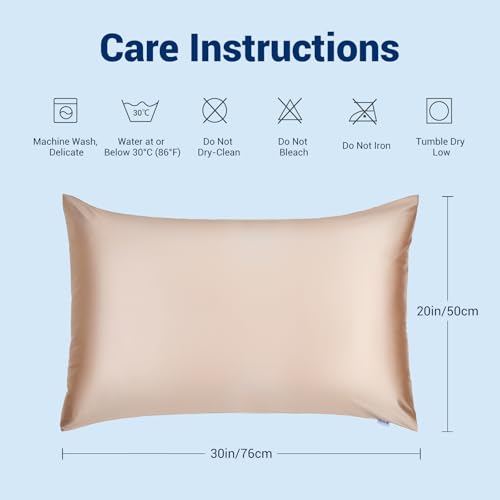 Marchpower Cooling Pillow Case, Arc-chill 2 Pack Q-Max 0.5 Cool Pillowcases for Hot Sleepers, Silk Pillowcase Breathable & Anti-Static Hair Care, Stain Pillow Cover with Zipper - 50X75cm, Champagne
