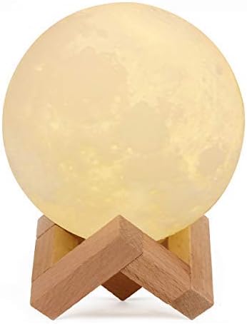 IDEAcone Large Moon Light Lamp, Luna Moon Lamp, Modern Home 3D Printing Lamp, Warm Yellow and Cool White Double Switch Night Light with Wooden Mount