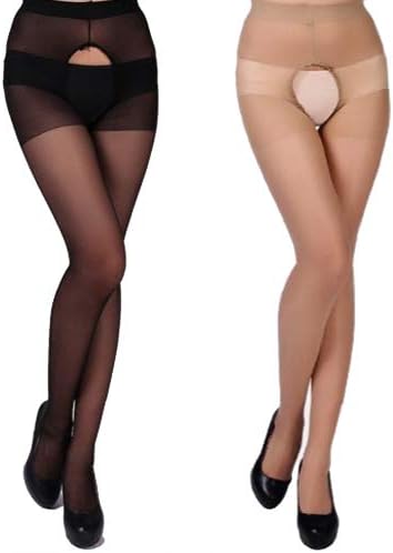 Crotchless Sheer/Opaque Pantyhose for Women, Sexy High Waist Control Top Open Crotch Tights