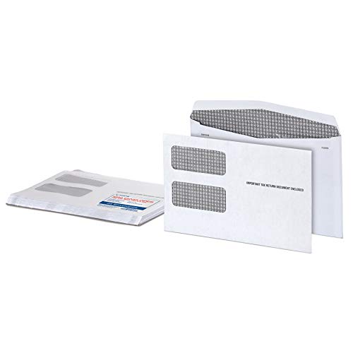 TOPS 1099 Double-Window Envelopes, For 2-Up Tax Forms, Fits 1099-MISC, INT, R & DIV, Self Sealing, Security Tint, 5-5/8" x 9", 24 per Pack (TX2222ES)
